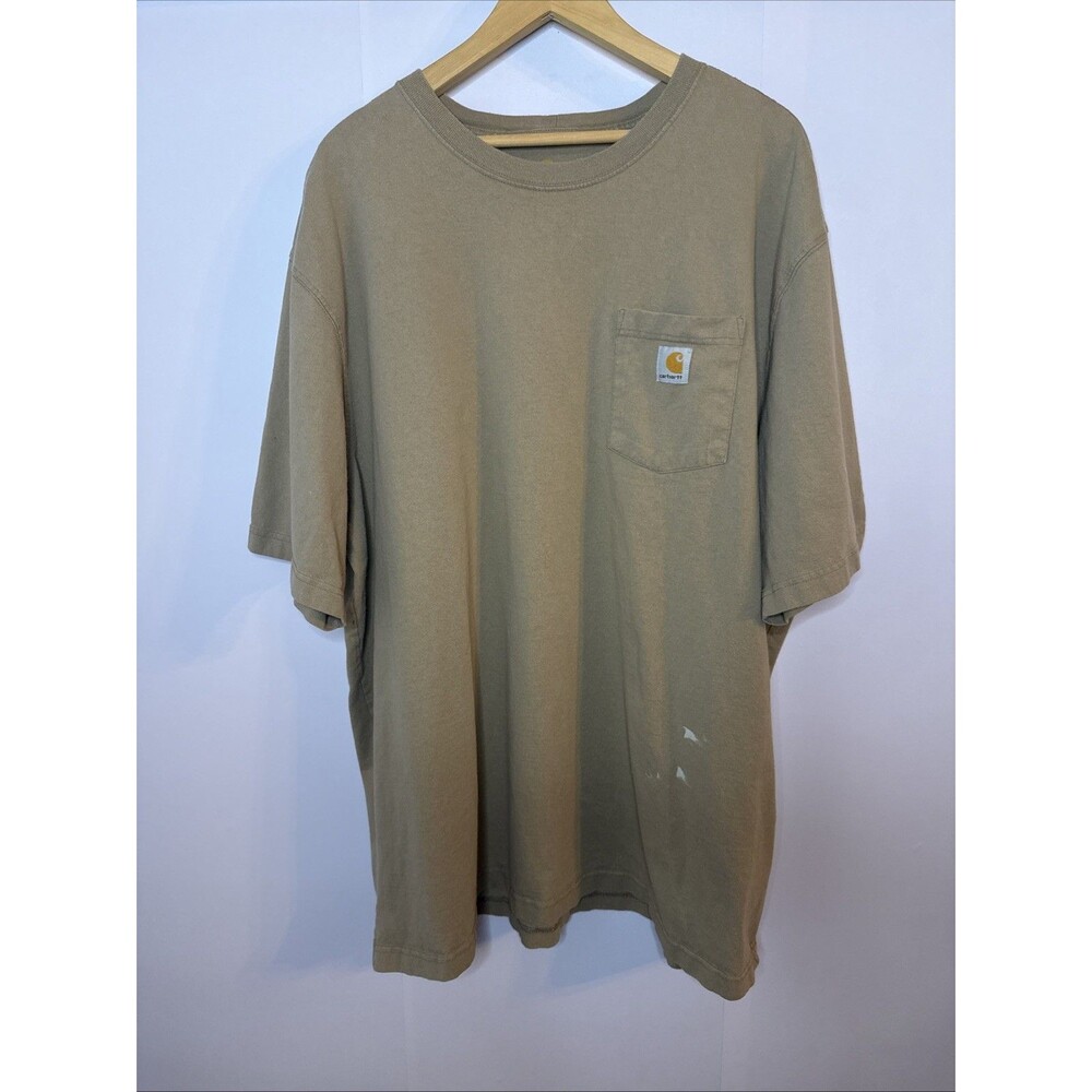 Carhartt Mens 3XL Short Sleeve T Shirt Pocket Logo Work Brown Trashed Oversized